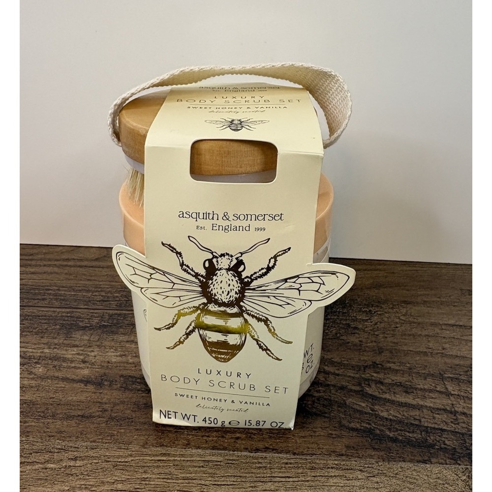 Asquith & Somerset England Sweet Honey & Vanilla Body Scrub Exfoliating Brush